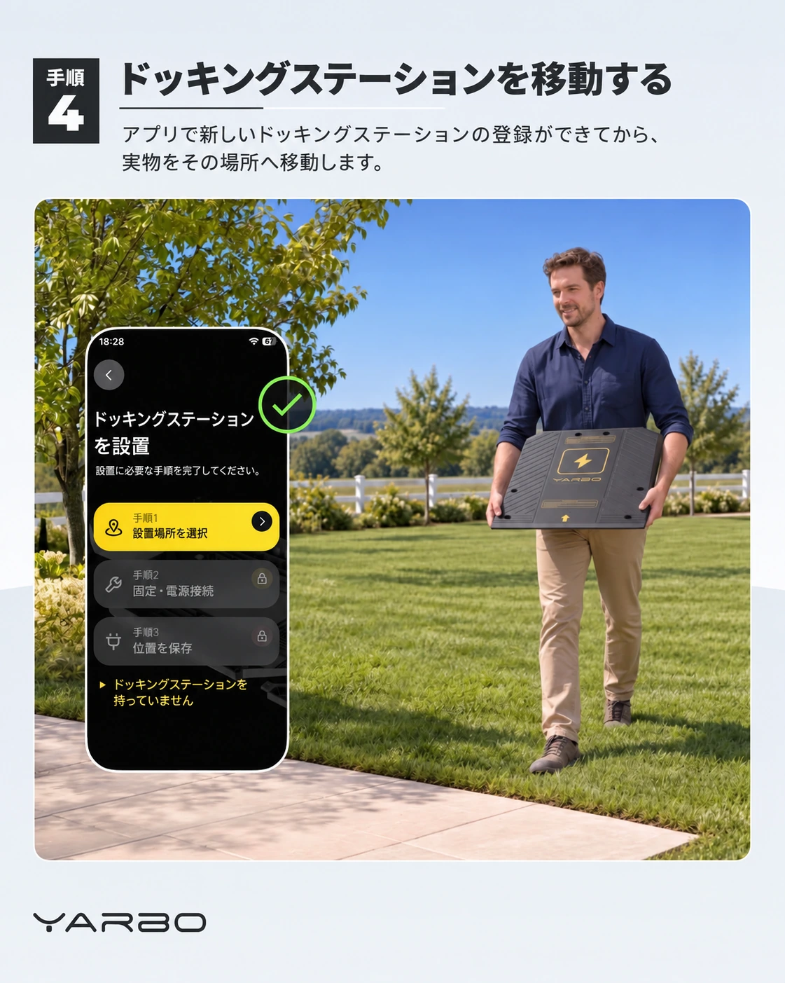 手順4：アプリ設定後にドッキングステーションを移動を示すメーカー資料の日本語版