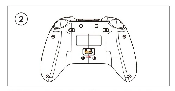物理コントローラー背面のスライドスイッチ位置を示す線画
