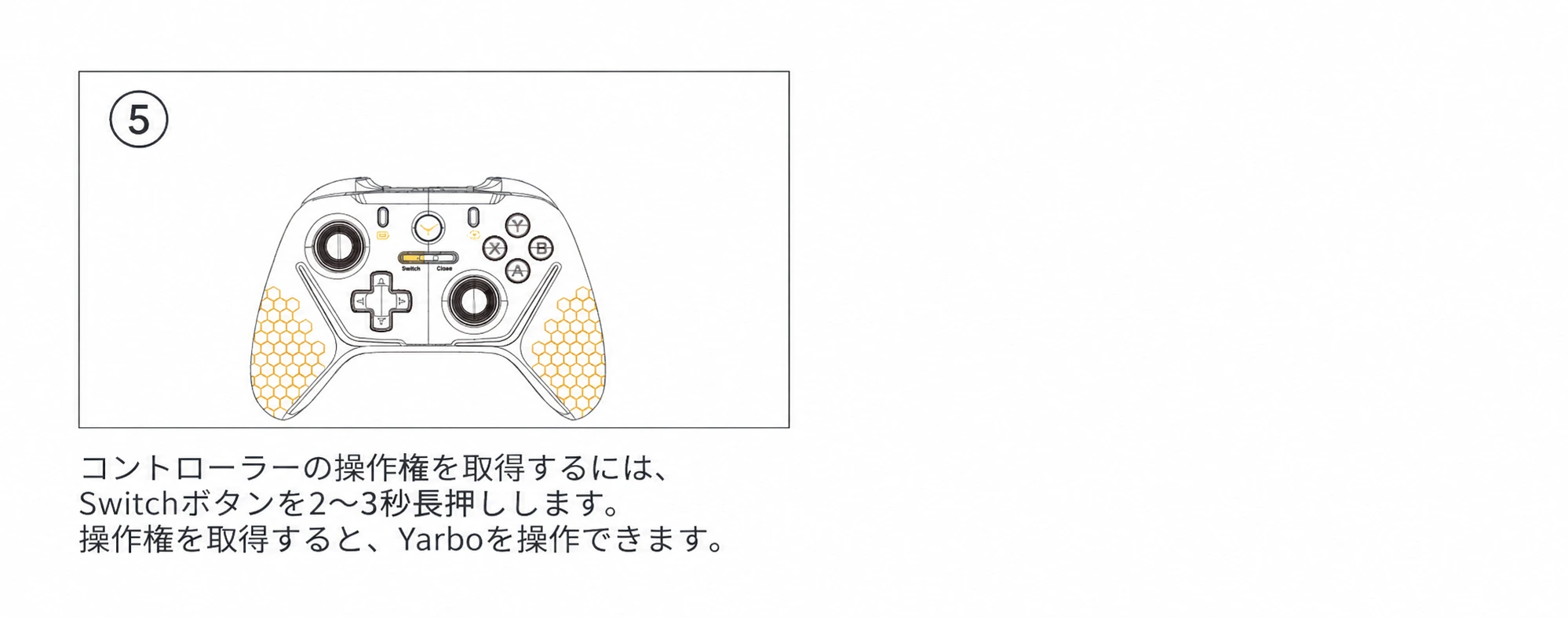 Yarboロゴボタンを長押しして接続権を切り替える説明図