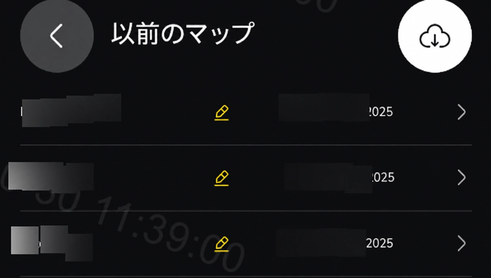 以前のマップ画面でクラウド保存済みマップを確認する日本語画面
