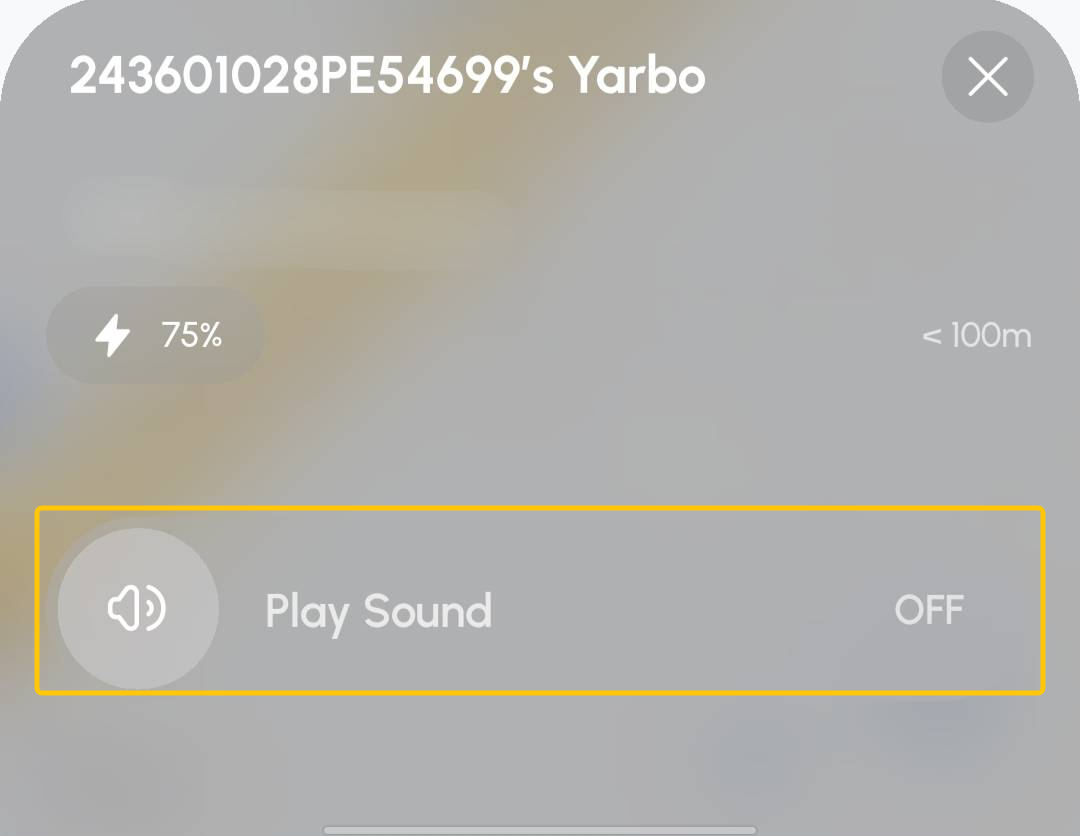 Yarbo本体詳細でPlay Sound操作が表示されている