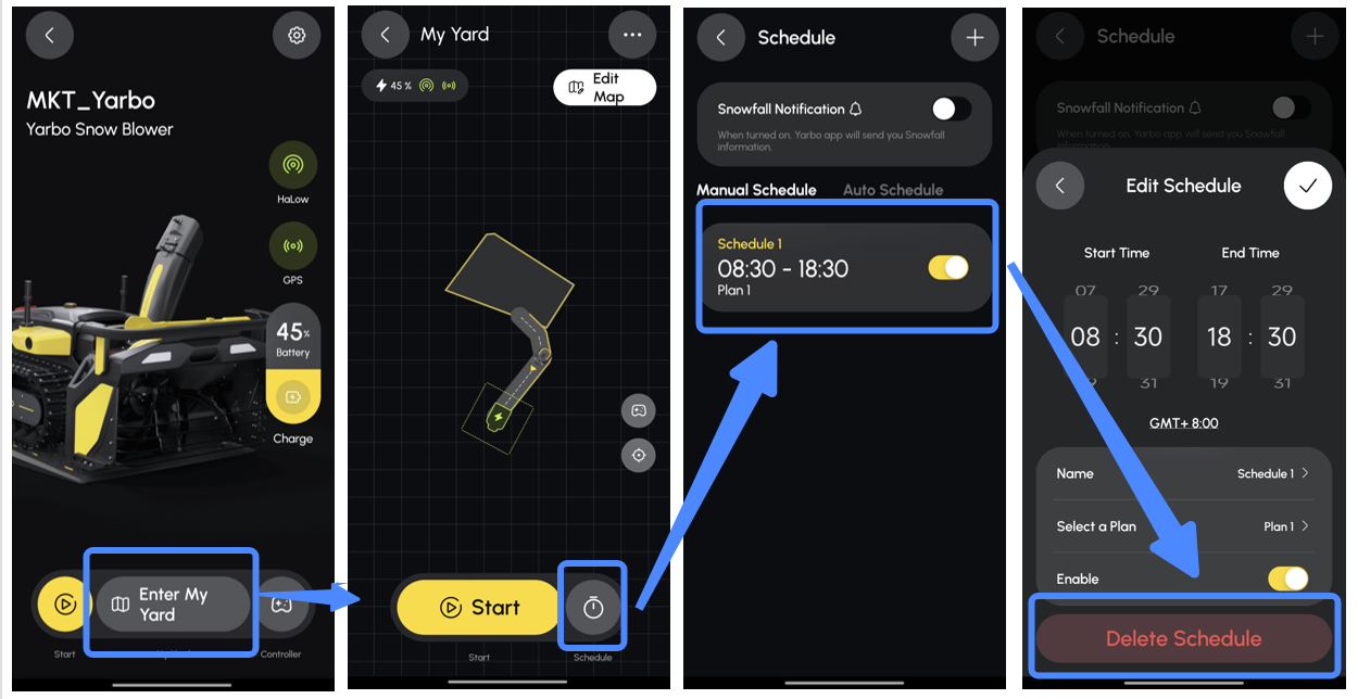 Add Schedule画面に時刻とPlan設定が表示されている