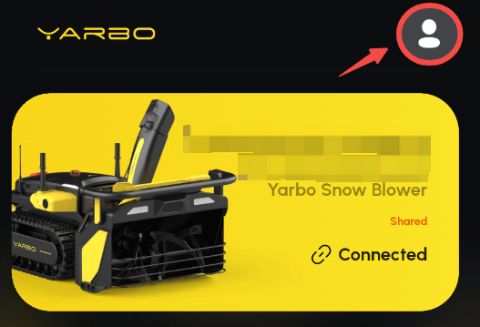 Yarboアプリのホームでプロフィールアイコンが赤矢印で示されている